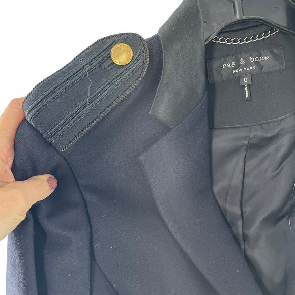 RAG & BONE NAVY WOOL BLEND BLAZER WITH SHOULDER DETAIL - Picture 4 of 11